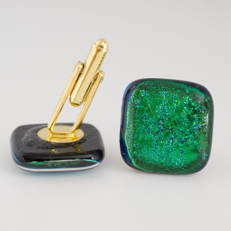 Dark Teal Glass Cufflinks - 4059