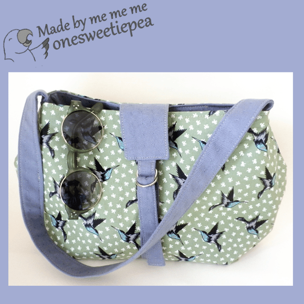 Gorgeous sage green shoulder bag with swallows and bows
