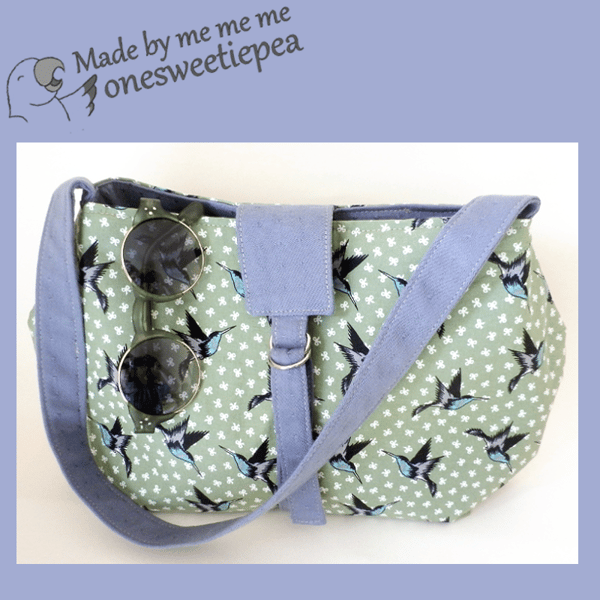 Gorgeous sage green shoulder bag with swallows and bows