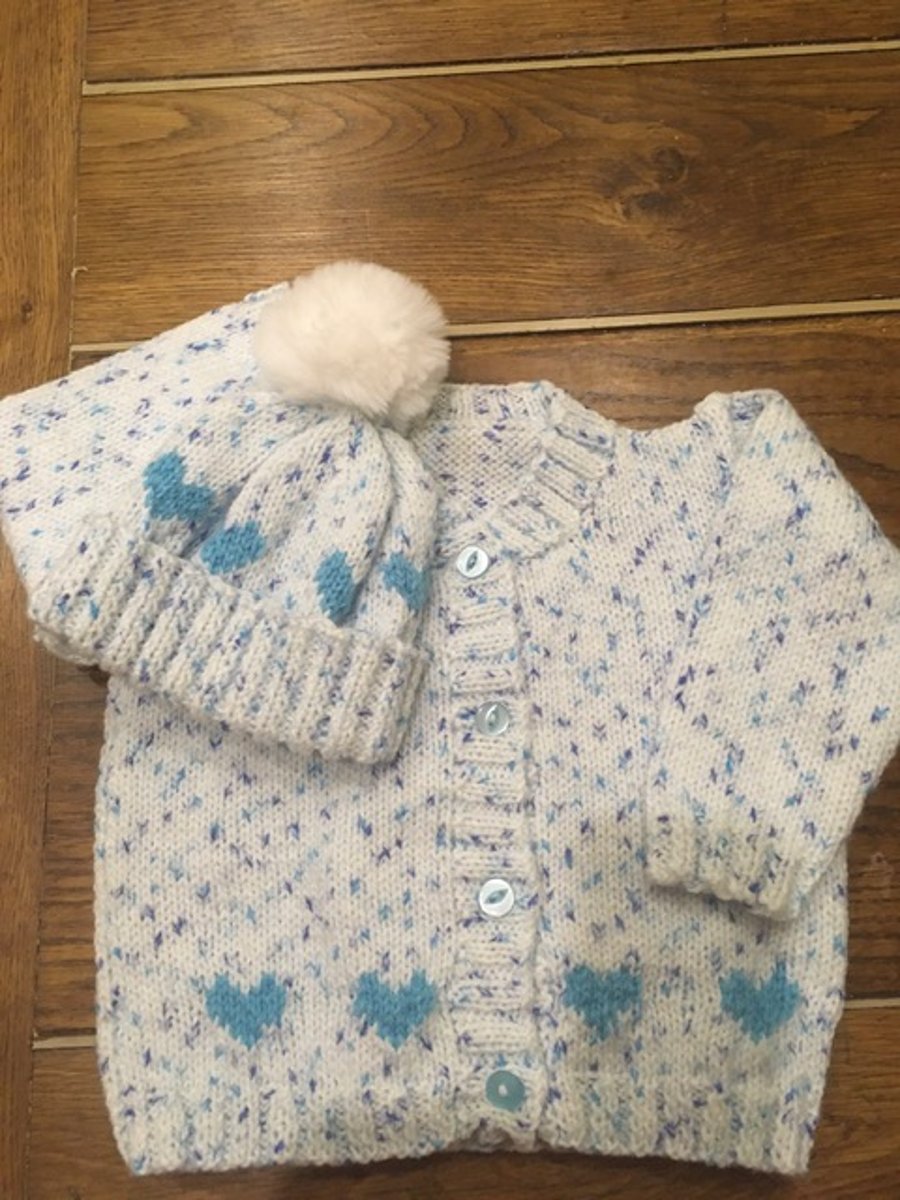 SALE  -  Heart Cardigan and Hat - Age 9 - 12 months