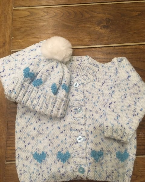 SALE  -  Heart Cardigan and Hat - Age 9 - 12 months