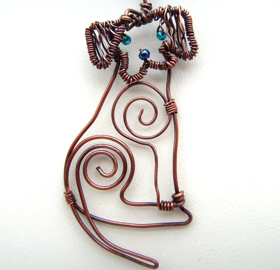 Copper Wire Dog Pendant Necklace - Scruffy