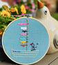 A funny embroidery wall hanging hoop, sailing themed selfie on a boat design fun - Image 1