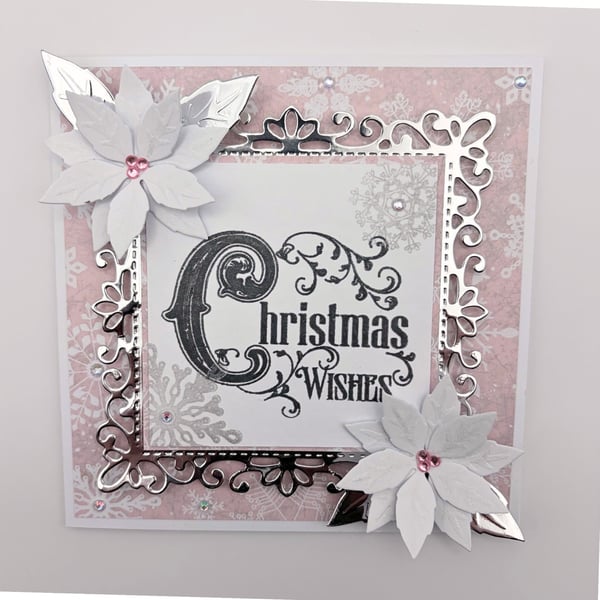 Handmade Christmas Card - Christmas Wishes, Soft Blush 5x5 