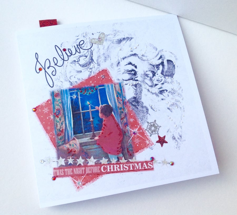 Christmas Cards Five Pack,'Believe'Handmade,Personalised,Vintage Design