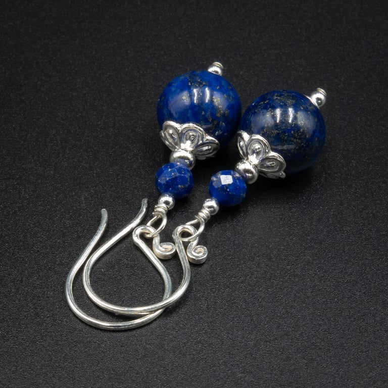 Lapis Lazuli Karen Hill tribe silver gemstone earrings Sagittarius gift