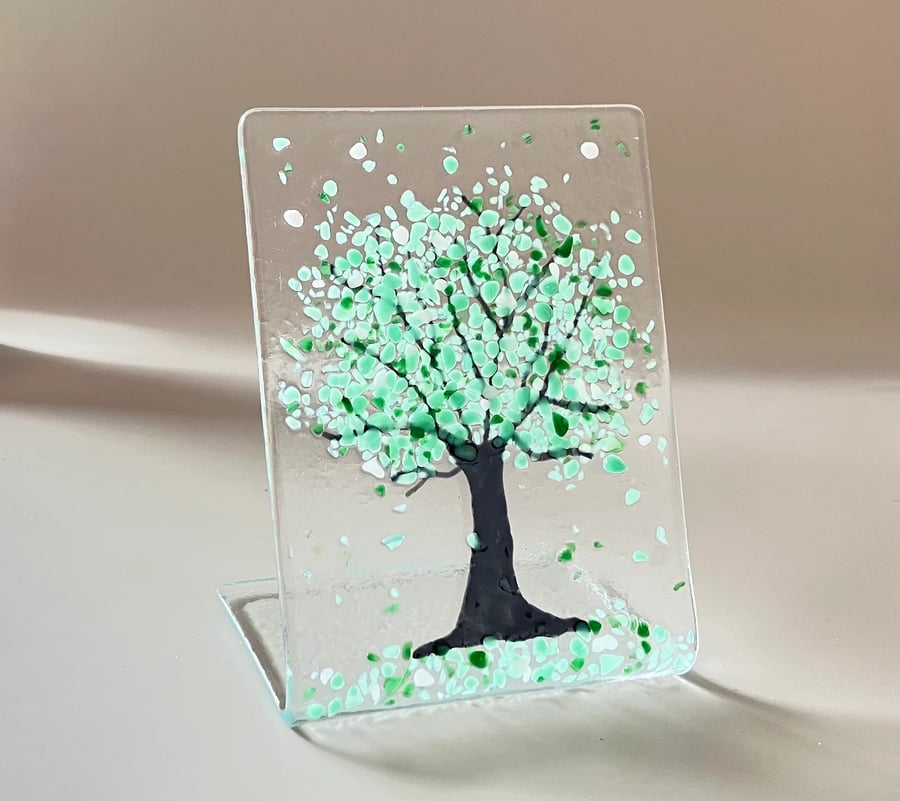 Fused Glass Tree of Life Ornament,  Size 10cm x 7.5cm 