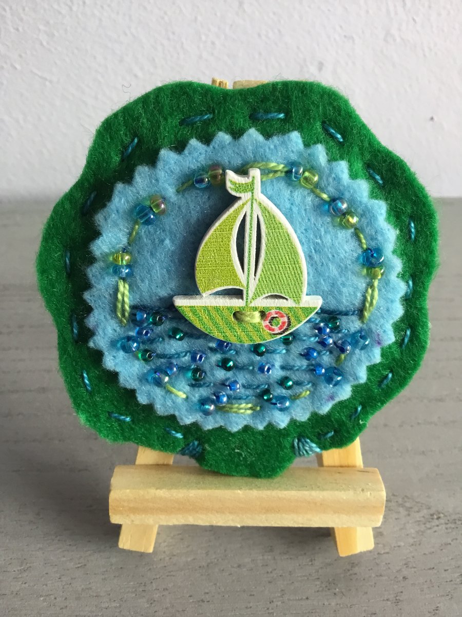 Hand Embroidered Sailing Away Picture 