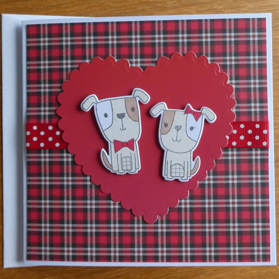 Valentine's Card - Dogs with Red and Black Tartan