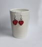 Red heart earrings with glass bead - Image 6