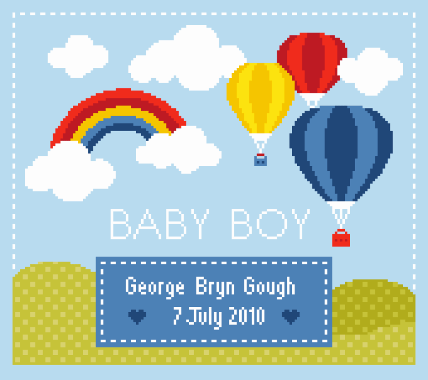 242B - Baby Boy Cross Stitch Pattern: Rainbow Balloons, Alphabet (PDF Chart)