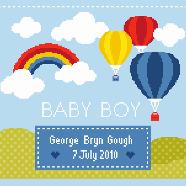 242B - Baby Boy Cross Stitch Pattern: Rainbow Balloons, Alphabet (PDF Chart)