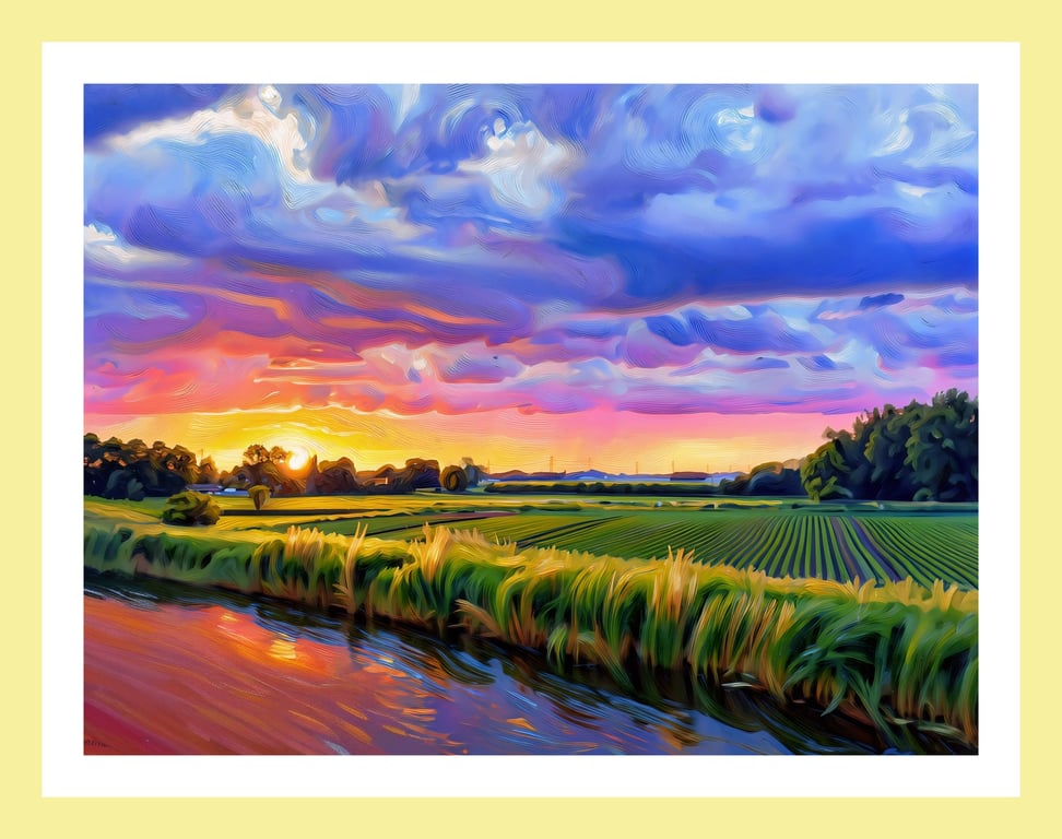 Beautiful Sunset On The Fens Norfolk Greeting Card A5