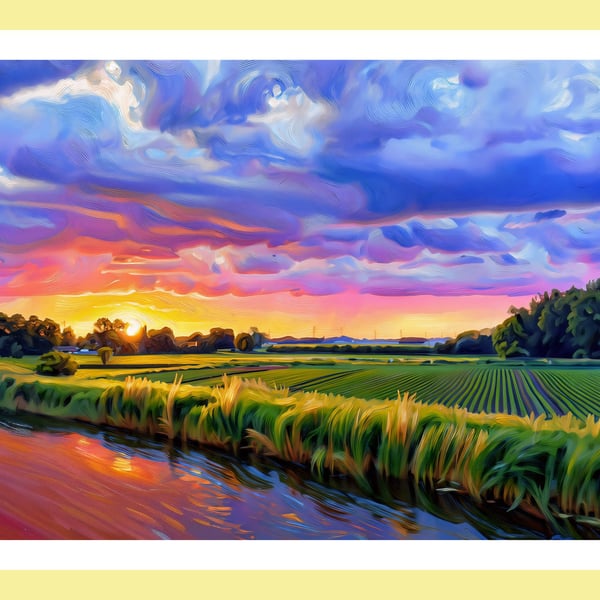 Beautiful Sunset On The Fens Norfolk Greeting Card A5