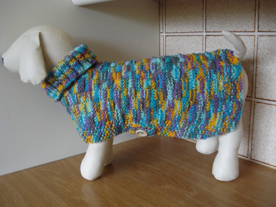 Hand Knitted Coat Jumpers In Aran Yarn Greens, Blues And Burnt Orange (R846)