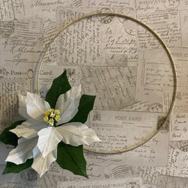 White poinsettia minimalist Christmas hoop decoration 