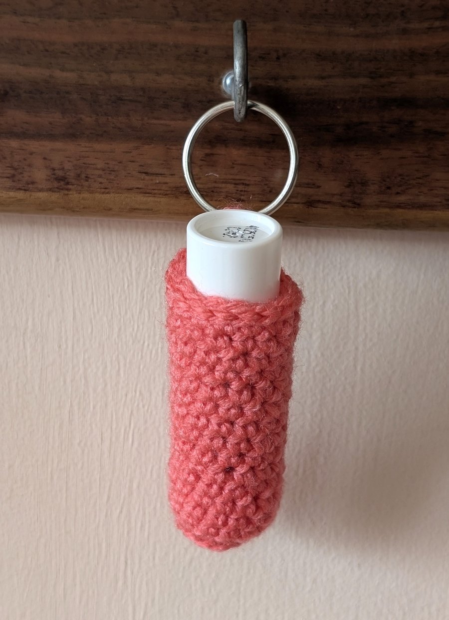 Handmade crochet lipbalm holders used as a keyring - bagcharm - coral