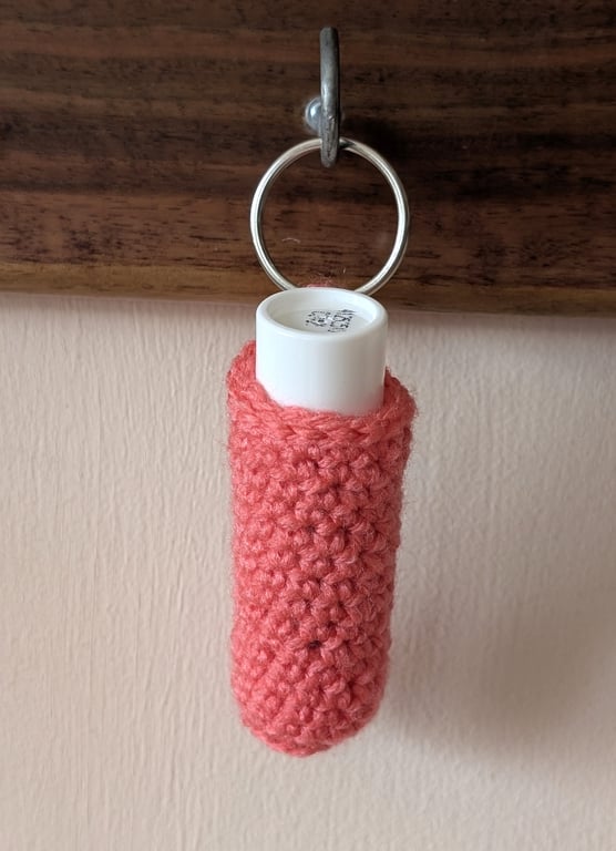 Handmade crochet lipbalm holders used as a keyring - bagcharm - coral