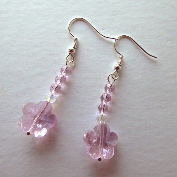  Crystal Glass Flower Earrings Pale Pink