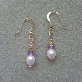 Gold Vermeil Pearl and Amethyst Earrings