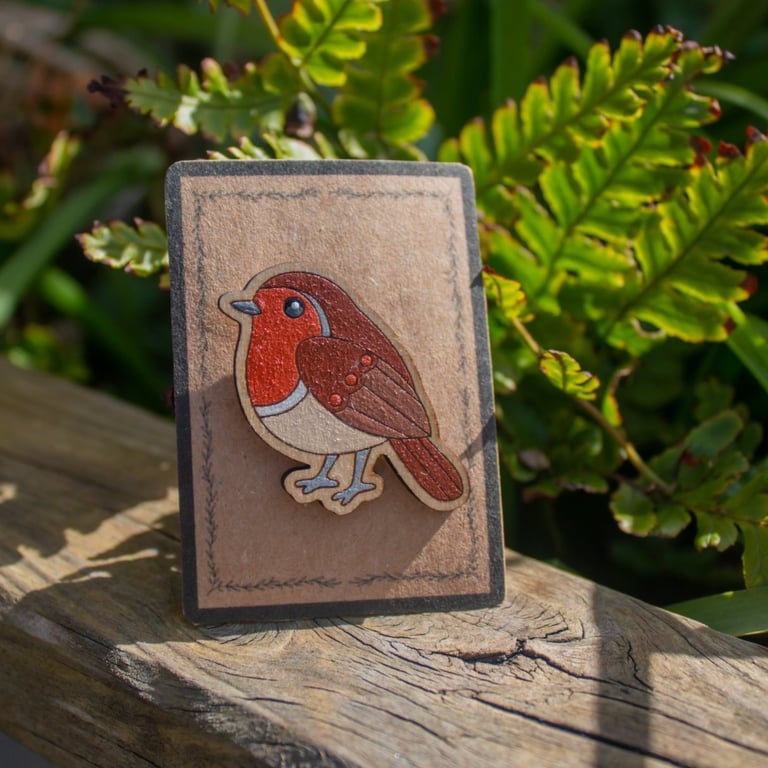 Hand-Painted Wooden Robin Pin – Bird Lover Gift