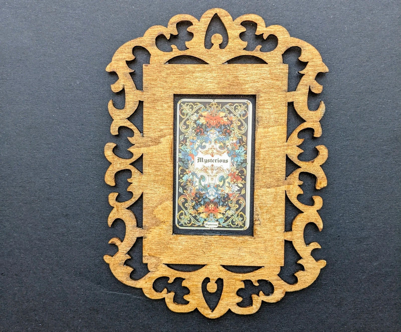 Ornate Brown Wooden Frame with 'Mysterious' – Gothic Wall Decor – 15cm x 11cm
