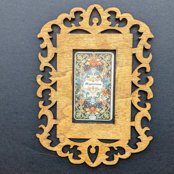 Ornate Brown Wooden Frame with 'Mysterious' – Gothic Wall Decor – 15cm x 11cm