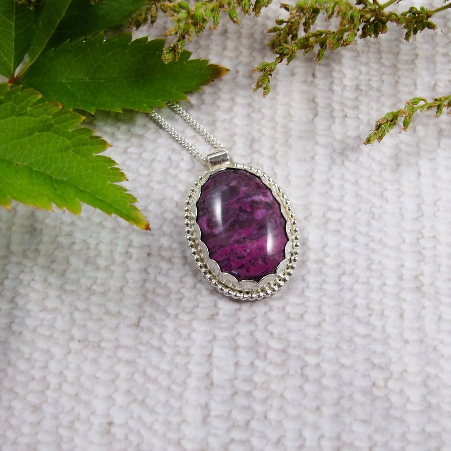 Sterling Silver & Purple Jasper Necklace 