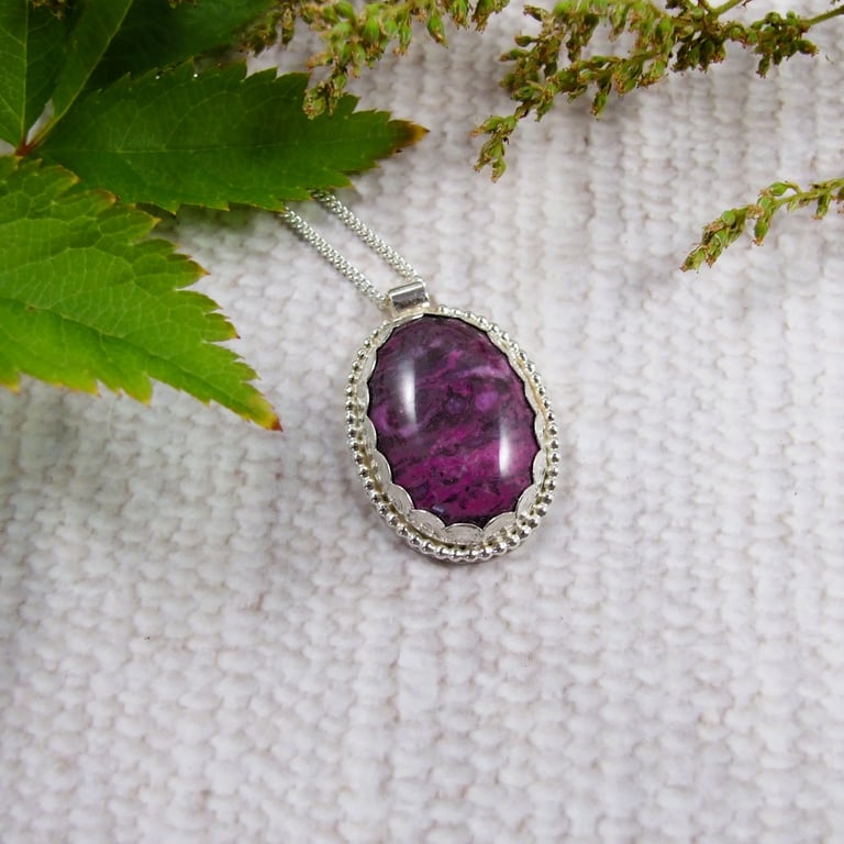 Sterling Silver & Purple Jasper Necklace 
