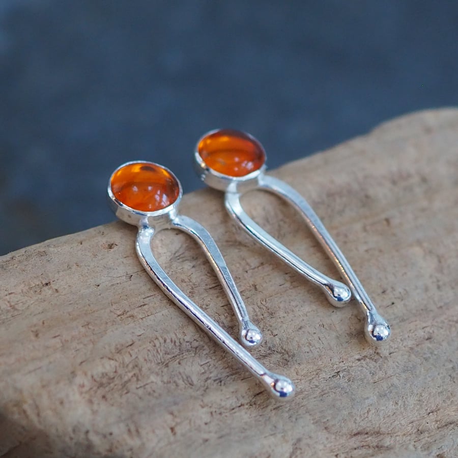 Sterling silver and honey amber stud earrings