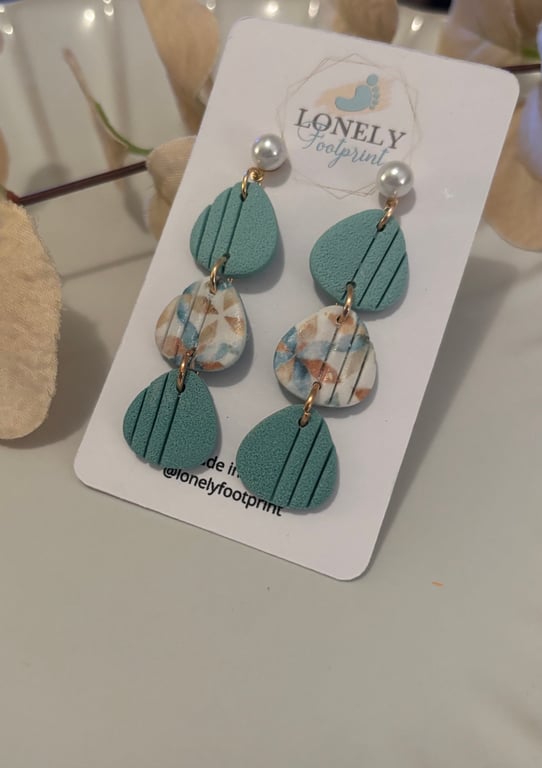 Sage Green Mosaic Polymer Clay Earrings - Lightweight Handmade Earrings 