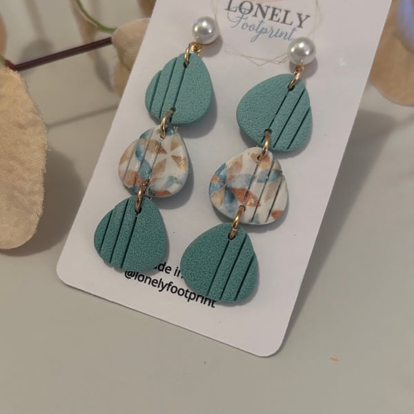 Sage Green Mosaic Polymer Clay Earrings - Lightweight Handmade Earrings 