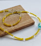 Azure Sun - Yellow and Aqua Artisan Glass Bead Necklace - Image 2