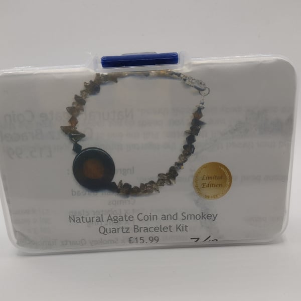 Natural Agate Coin and Smokey Quartz Bracelet Making Kit  Boxed