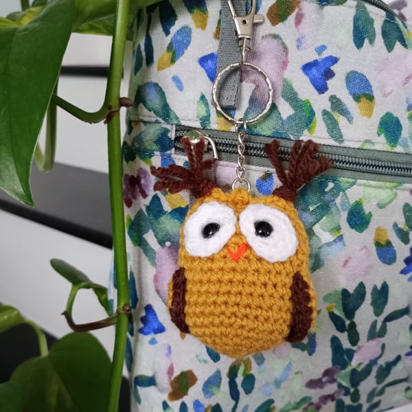 Owl crochet amigurumi keyring bag charm