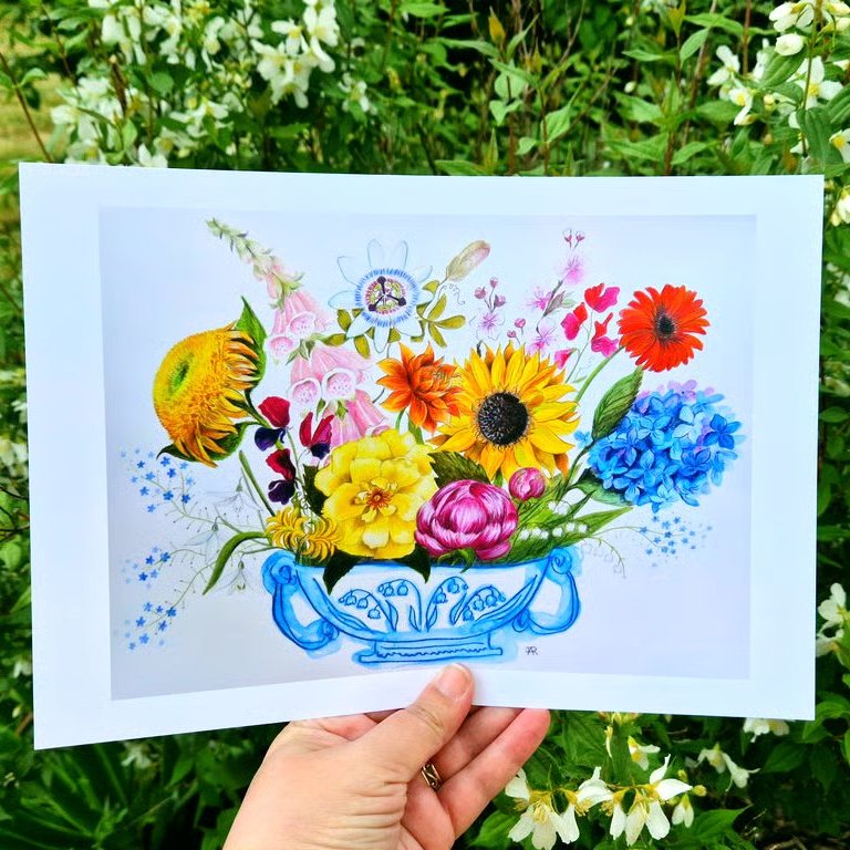 Friendship flower vase, floral print from original artwork by Jackie Reynolds