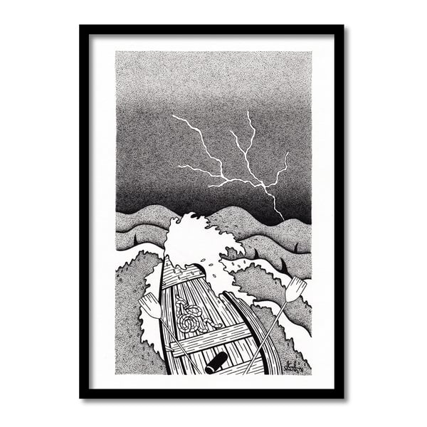 Crossing The Stormy Sea Original Art Pen And Ink Drawing