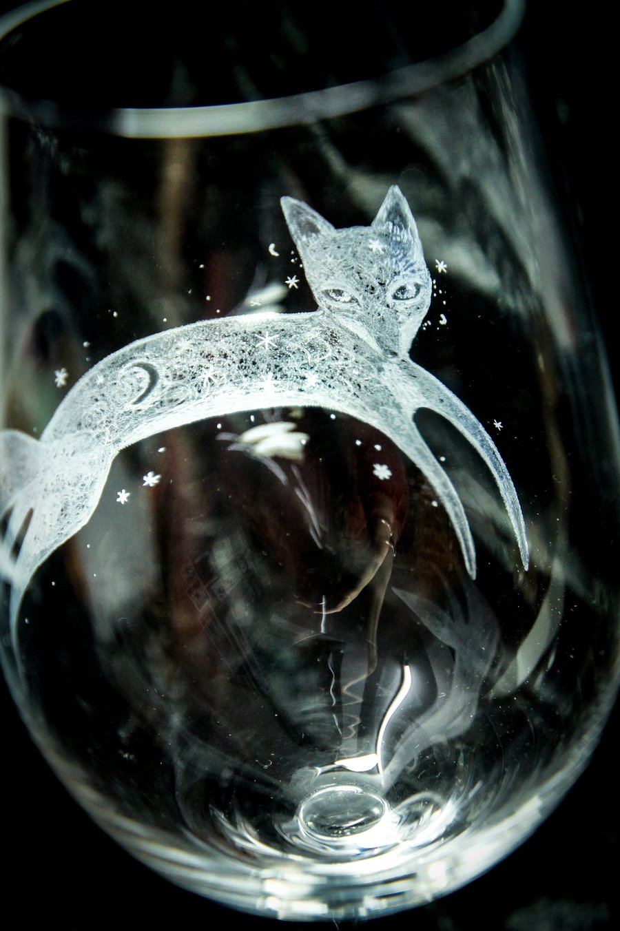 Hand Engraved Fox Wine Crystal Glass