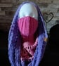 Crocheted Wasteland Hood Distressed Hooded Shawl Style Wrap - PINK PURPLE - Image 1