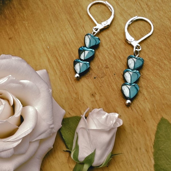 Cute Heart Hematite drop earring - Haematite Earrings 