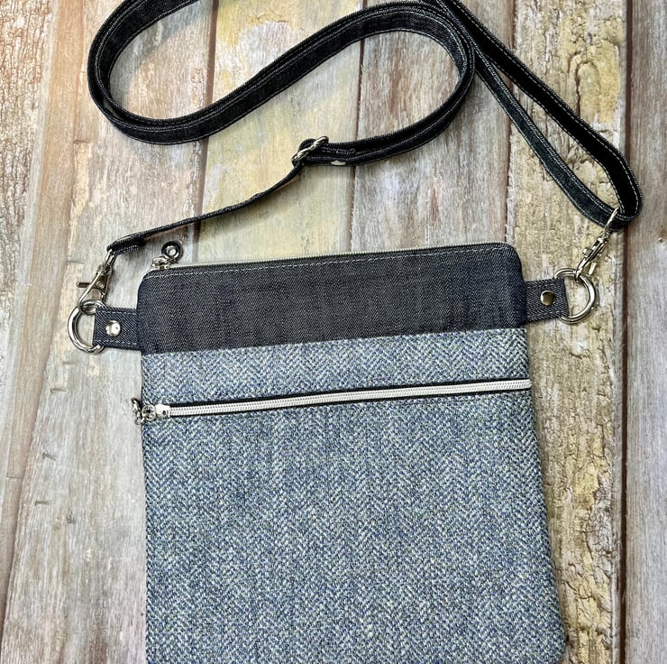 Shetland Grey Tweed Crossbody Bag Denim Tweed Folksy