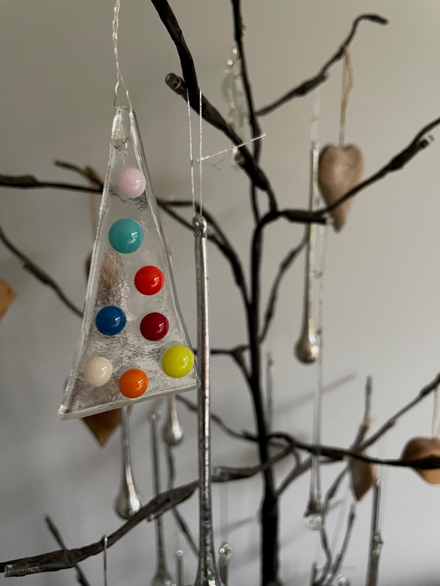 Handmade Multi coloured Fused Glass Christmas Tree Decoration