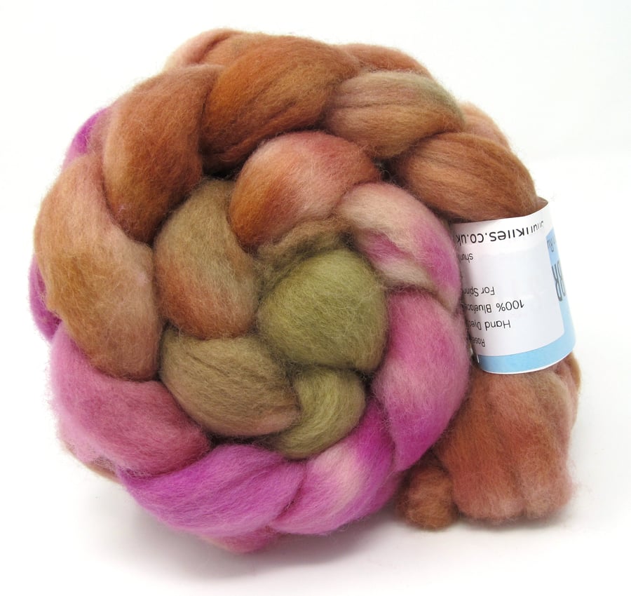 Rose Garden Hand Dyed Bluefaced Leicester Wool Combed Top 100g RG04