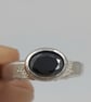 Molten Silver Black Diamond Ring – Oval Faceted Diamond, Rustic Artisan Design -