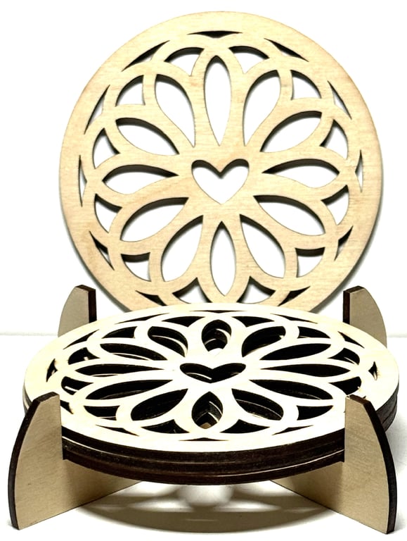 Baltic Birch Wooden Coaster - Set of 4  with stand (7)