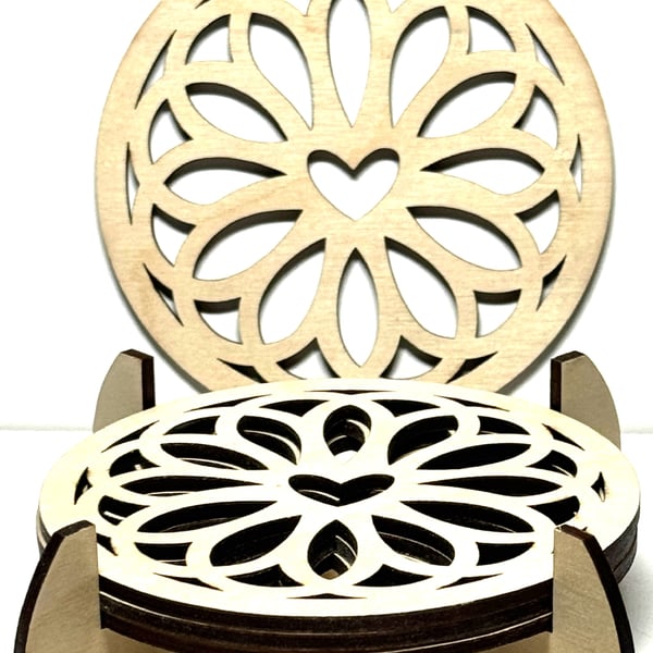 Baltic Birch Wooden Coaster - Set of 4  with stand (7)