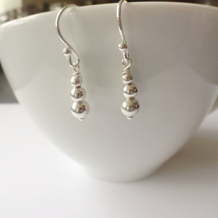 Sterling Silver Ball Bead Dangle Earrings Long Drop Ball Earrings