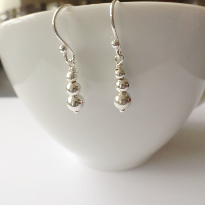Sterling Silver Ball Bead Dangle Earrings Long Drop Ball Earrings