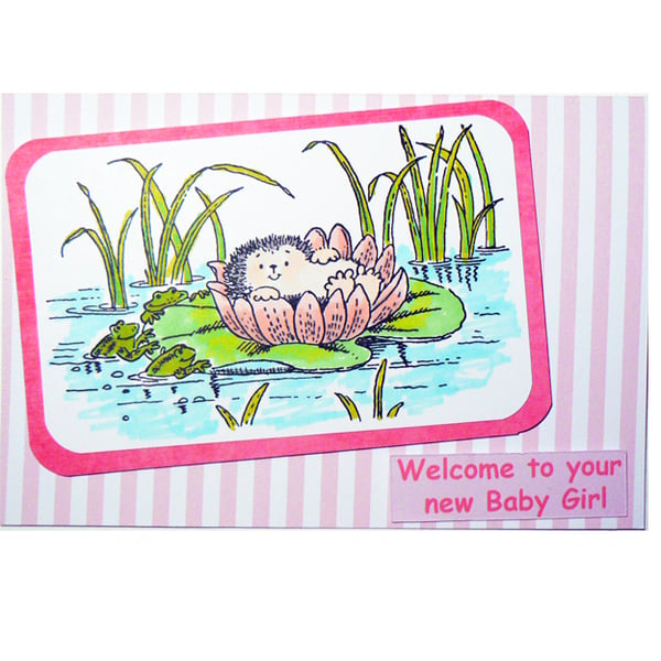 Hedgehog in the Bullrushes - New Baby Card (BB173)