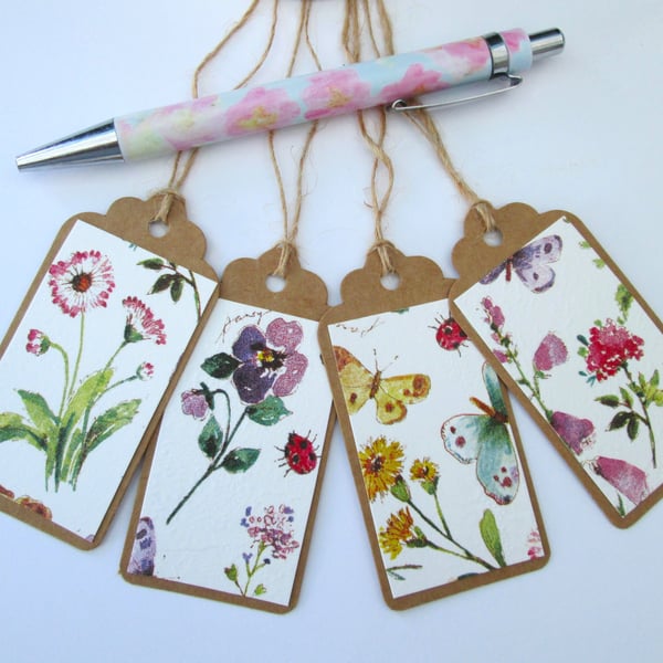 Set of 4 assorted wild flowers gift tags for any occasion 